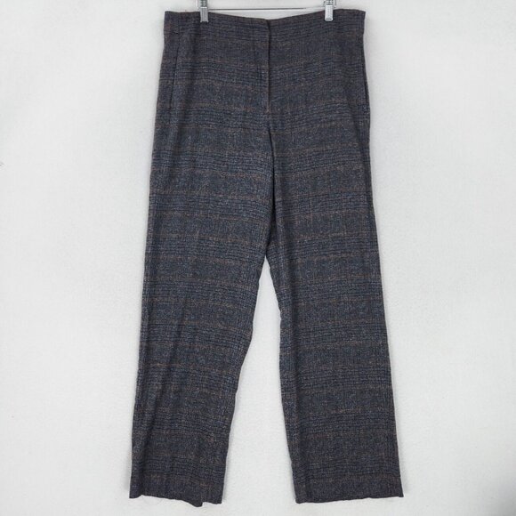 Massimo Dutti Pants Womens 10 Gray Blue Plaid Wool Blend Straight Leg Trousers - Picture 1 of 16